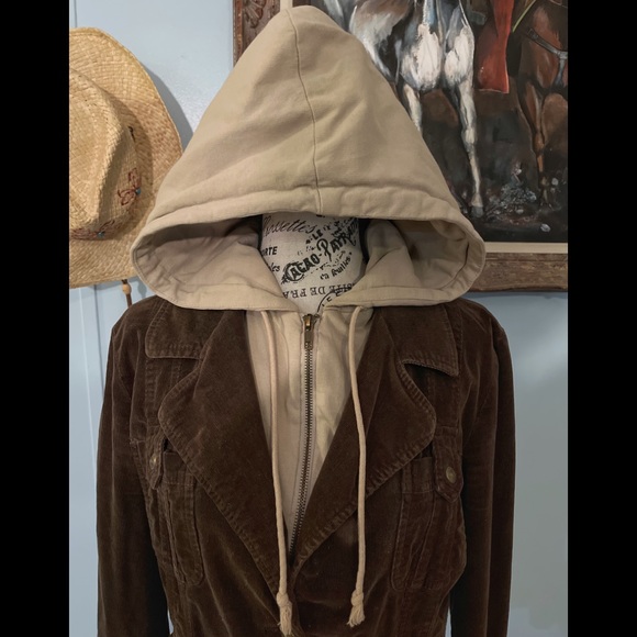 Faux Hoodie Brown Corduroy Jacket - Picture 2 of 6